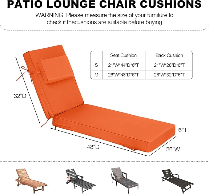 Chaise Lounge Cushions Outdoor 80x26x6 Inch, Fade Resistant 6'' Thicken Outdoor