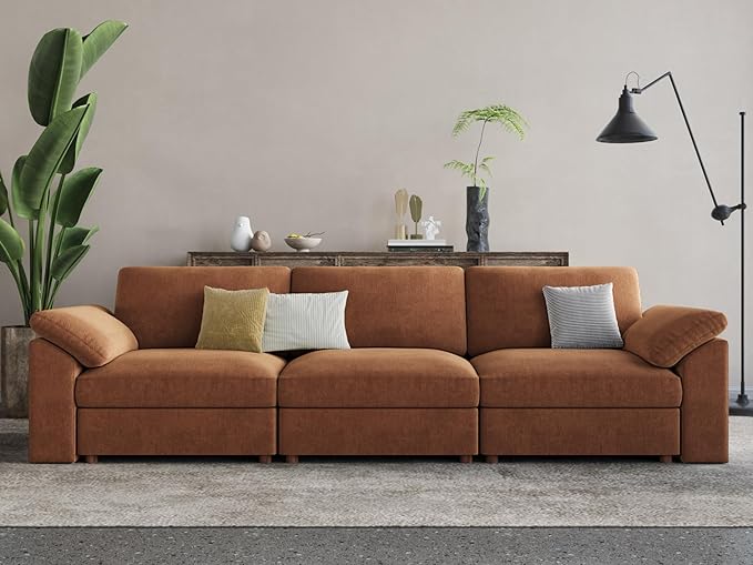 EASE MOOSE Brown Sectional Modular Sofa, Comfty 3 Seat Cloud Couch, FSC