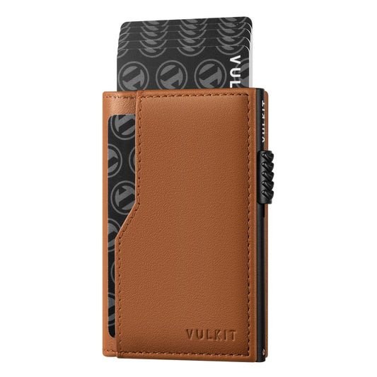 VULKIT Wallet for Men - Genuine Leather Pop Up Wallet RFID Blocking Credit Card Holder, Double ID Windows, Minimalist Design with Gift Box