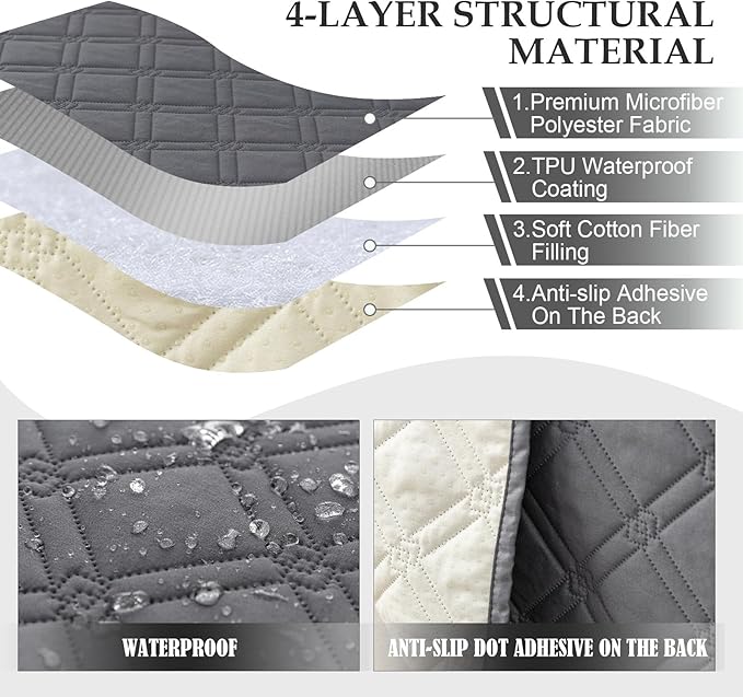 Genina L Shape Couch Cover, Sectional Couch Chaise Covers, Waterproof Washable