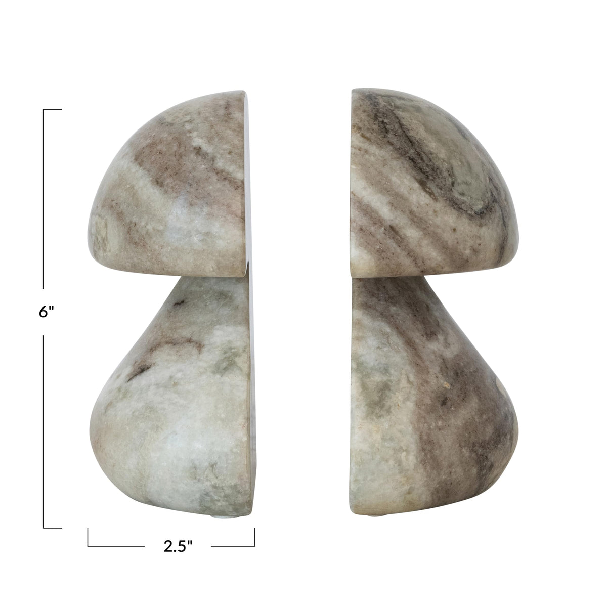 Creative Co-Op 2-Piece Marble Mushroom Shaped Bookends, Mint Chocolate Mélange