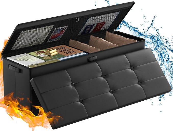 ENGPOW Storage Ottoman, Fireproof Folding Bench