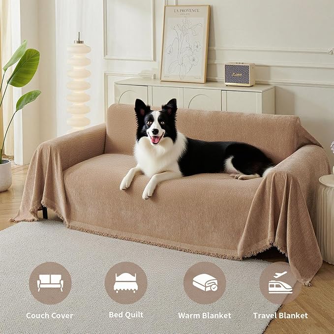 Couch Cover for Dogs, Boho Sofa Covers for 2 Cushion Couch, Chenille Sofa
