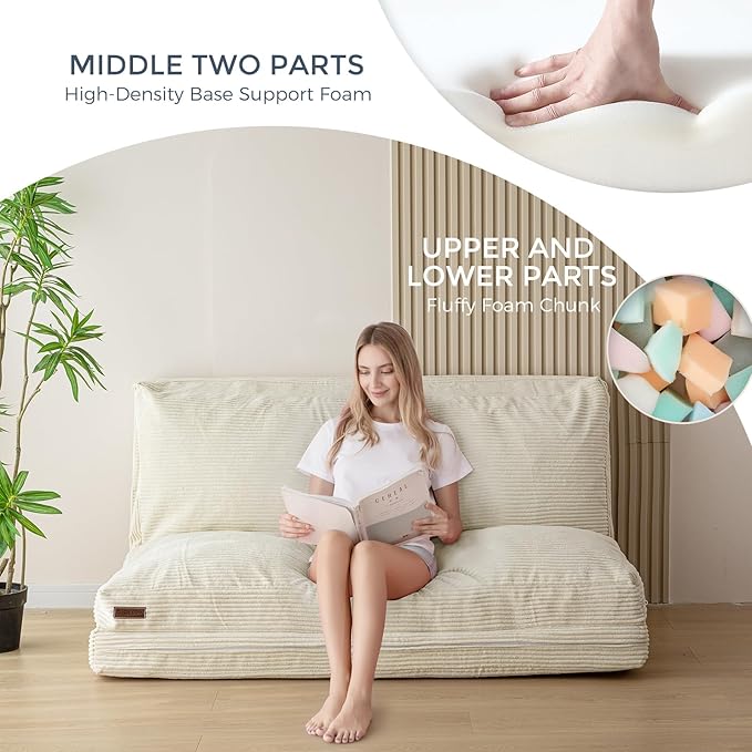 MAXYOYO Folding Sofa Bed, Extra Thick and Long Floor Sofa Convertible Sleeper