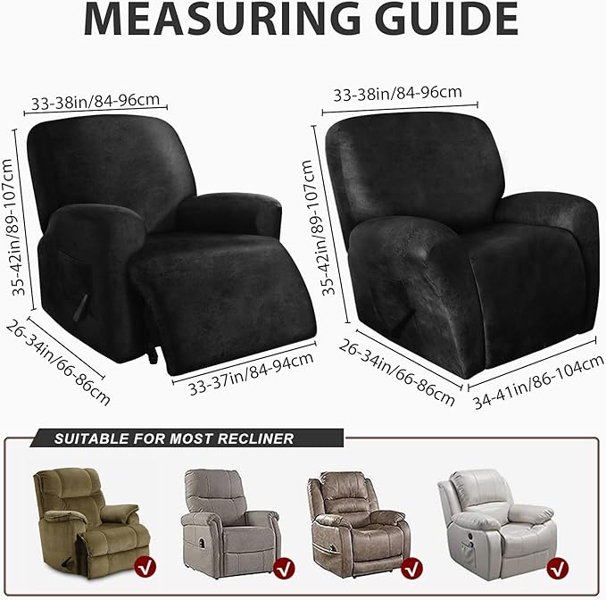 ANARACHON Leather Look Recliner Chair Covers Stay in Place 4-Piece Recliner