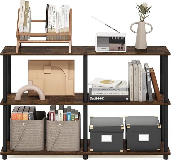 Furinno Turn-N-Tube Storage Shelves, 3-Tier 47.4 Wide Book Shelf, Corner Shelf