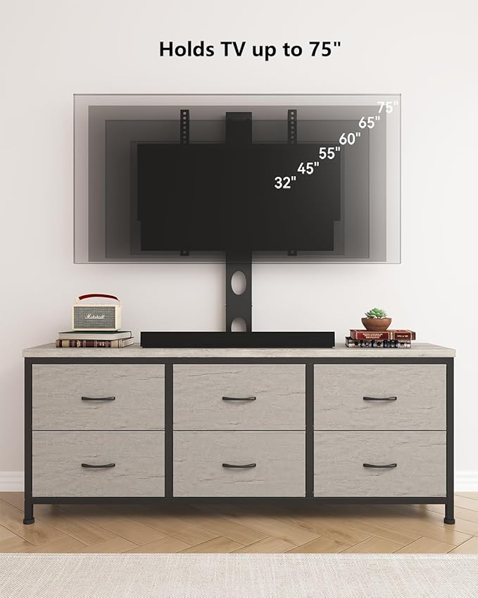 TV Stand with Mount, Fabric Dresser with 6 Drawers