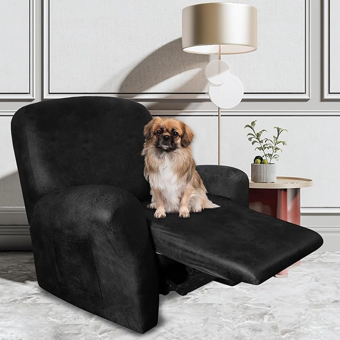 ANARACHON Leather Look Recliner Chair Covers Stay in Place 4-Piece Recliner