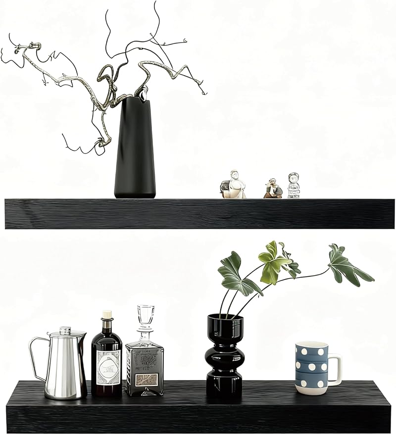 Solid Wood Floating Shelves, 31.5in Finished Real Wood Wall Shelves