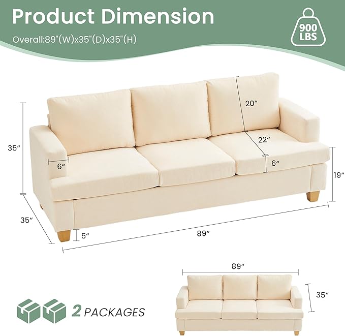 YOUDENOVA 2 Piece Set Comfy Sofa Couch, 2 3-Seater Sofa