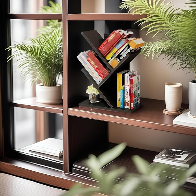 Godferyxin Tree Bookshelf, 3-Tier Wood Small Bookshelf and Mini Bookcase