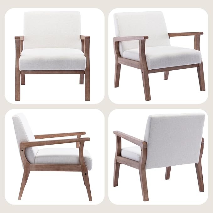 BESTANO Mid Century Modern Accent Chair Set of 2, Linen Upholstered Living Room