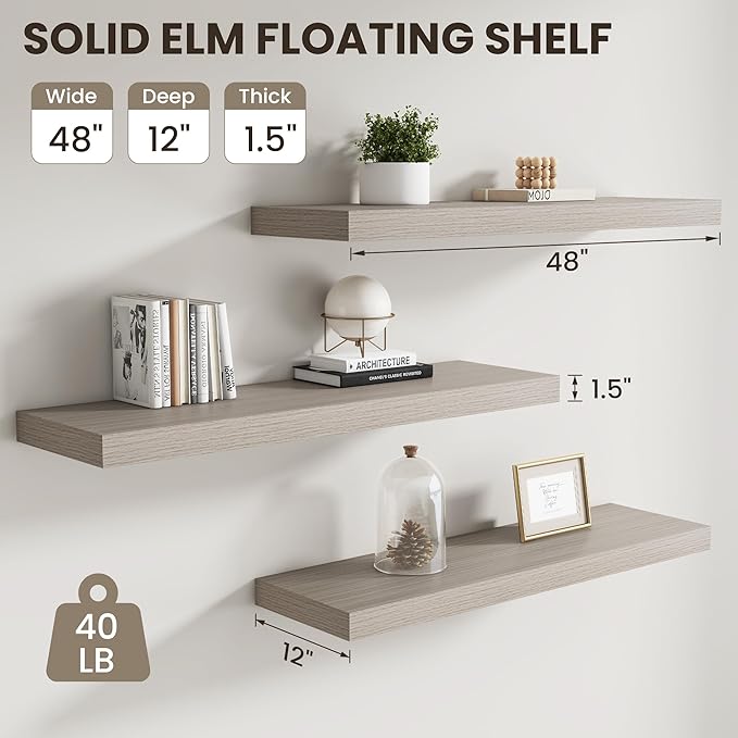 Dreamland 48 inch Floating Shelves, Rustic Wood Floating Wall Shelf