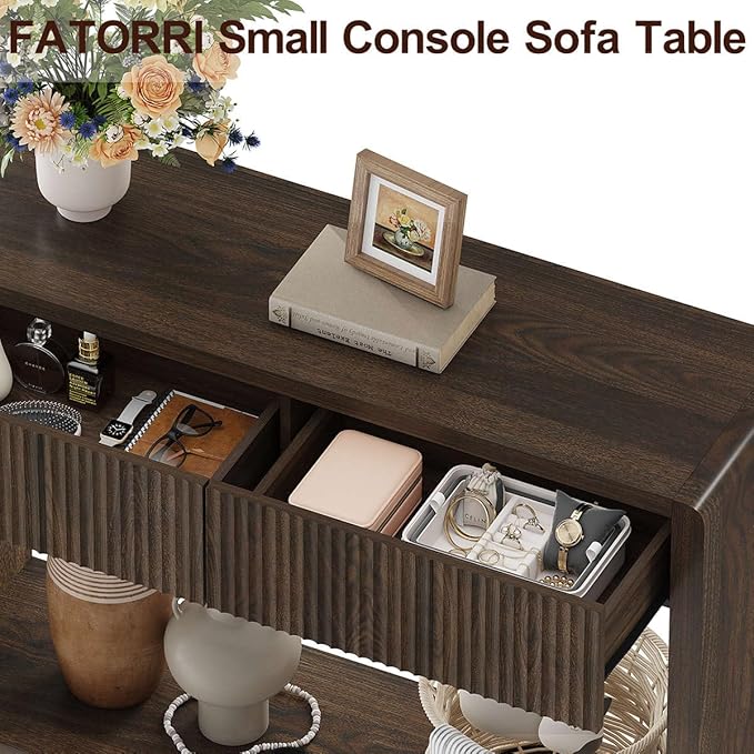 FATORRI Console Entryway Table, Narrow Wooden Sofa Table