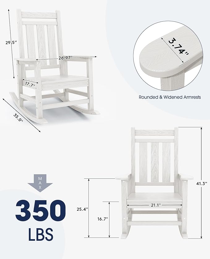 KINGYES Oversized Outdoor Rocking Chair Set of 2, All-Weather Patio Rocking