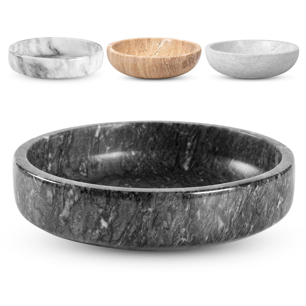 FNTSTICGOODS Marble Decorative Bowl - 7.5" Natural Black Solid Marble Centerpiece - Handmade Stone Fruit Bowl - Catch-All or Key Bowl for Kitchen - Modern Minimalist Decor