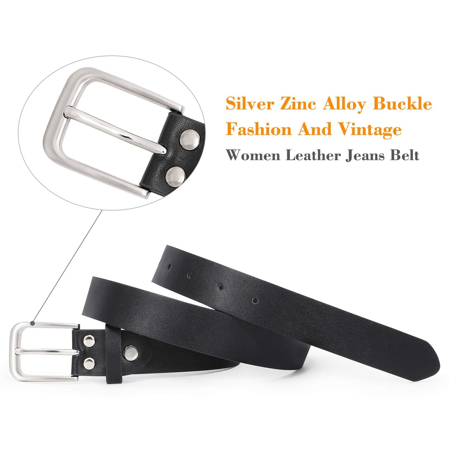 WHIPPY Women Casual Leather Belt for Jeans Pants, Fashion Ladies Waist Dress Belt (Fit Waist Size 37-42 Inches,Black)