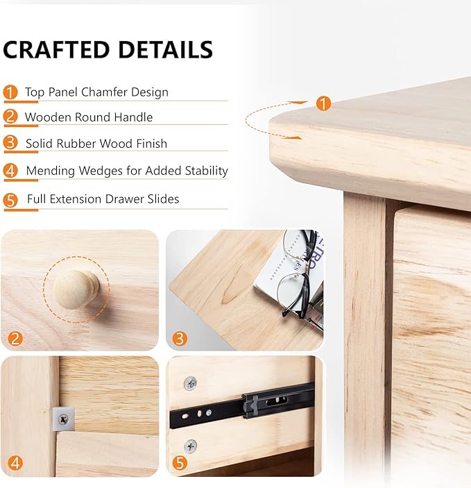 VINGLI Unfinished 6 Drawer Dresser, Natural Solid Wood Dresser Color DIY