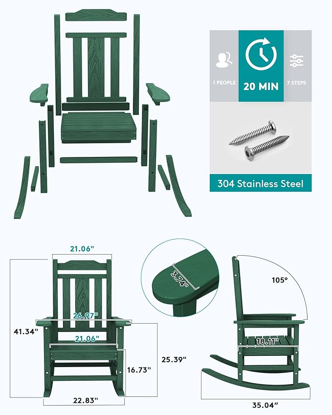 SERWALL HDPE Outdoor Rocking Chair Set of 4, Patio Rocking Chairs Set, Rocking