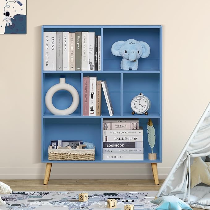YAHARBO 7 Cube Bookshelf, Wooden Modern Bookcase