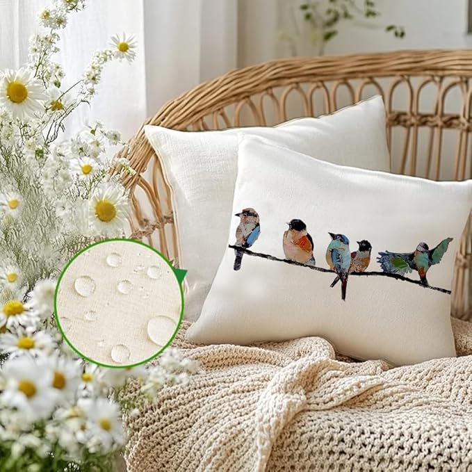 RABUSOFA Outdoor Pillow Covers 22x22 Inch, Outdoor Bird Lumbar Throw Pillow