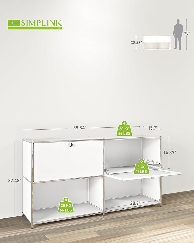 Metal Sideboard with 2 Flap Doors, DIY Modern Home Furnishing, Foyer