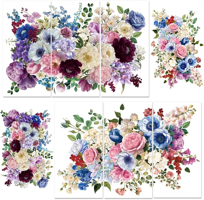6 Sheets Watercolor Flower Rub on Transfers