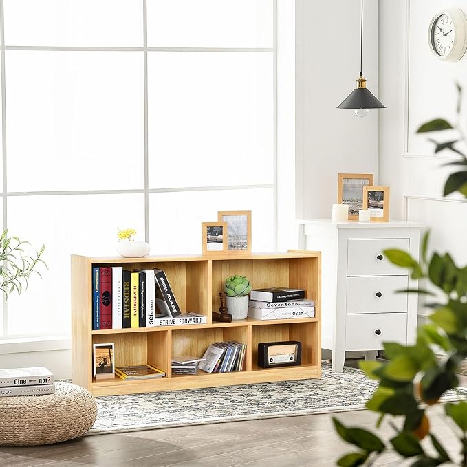 Tangkula 5 Cube Bookcase, 2 Tier Wooden Storage Open Bookshelf, Kid's Playroom