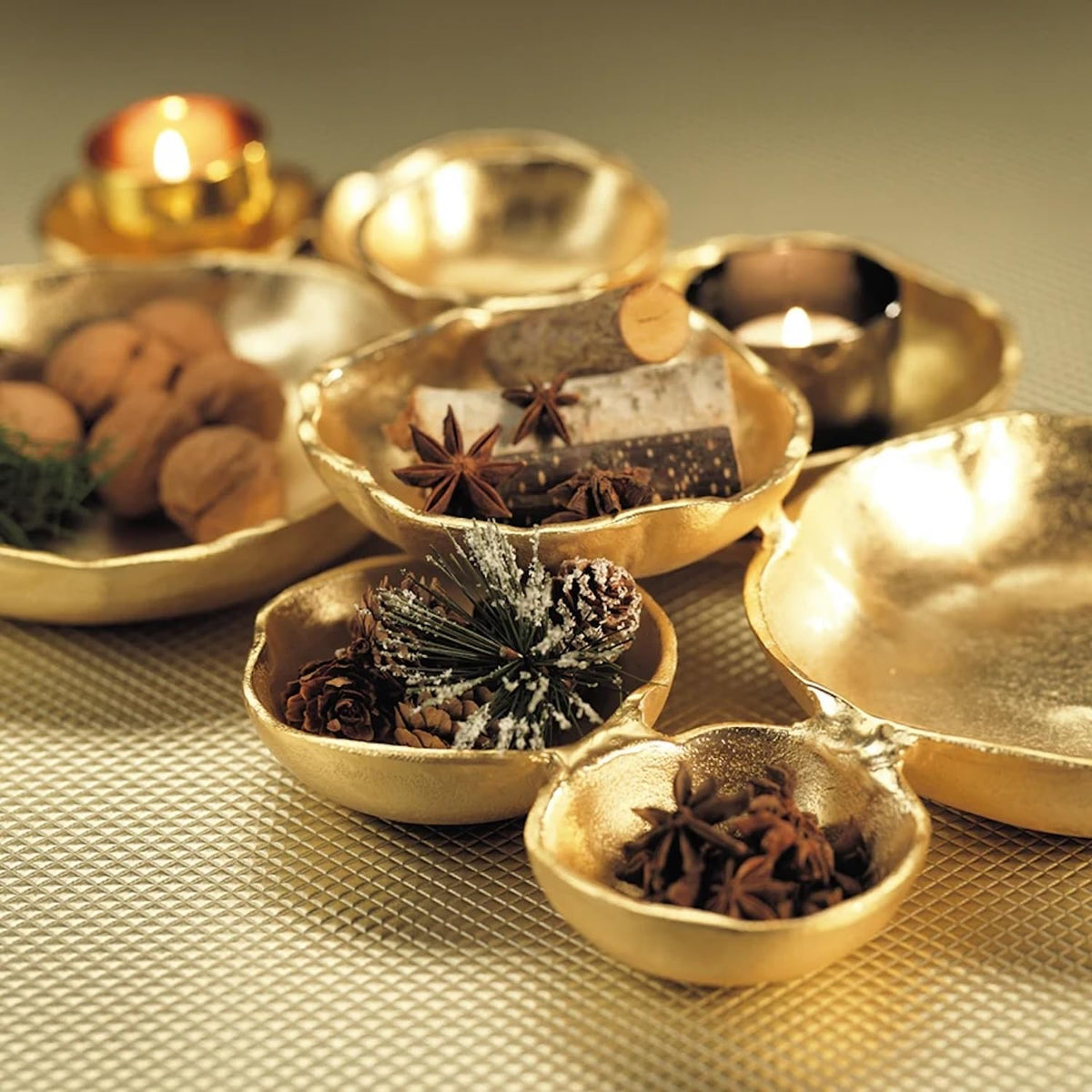 Zodax Cluster of Round Serving Bowls | Cast Aluminum Base | 9 Bowls | 19" x 12" x 2.5" | Gold Finish