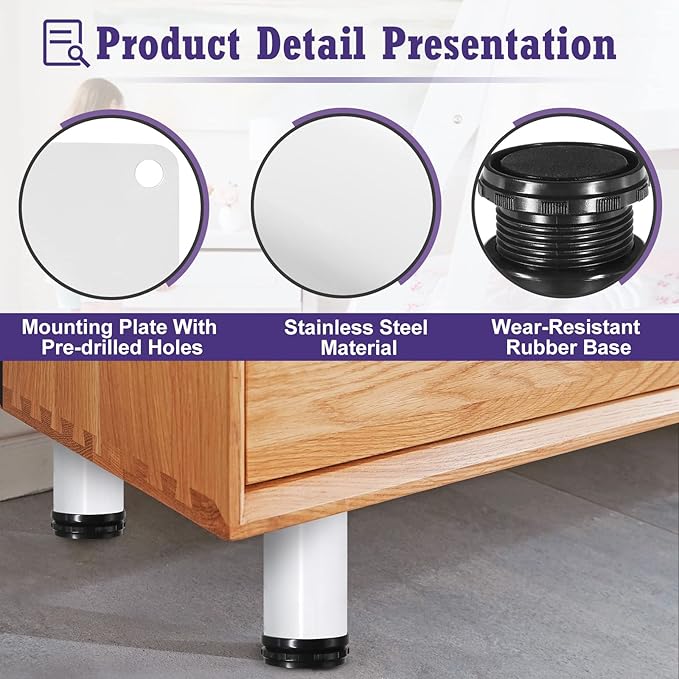 7 Inch Metal Furniture Legs Stainless Steel Adjustable Legs White Metal Legs