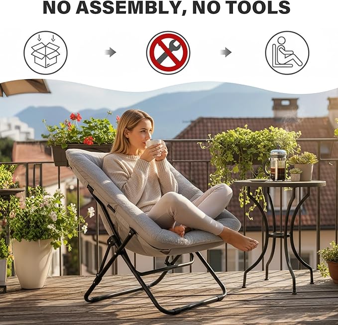 Tiita Comfy Saucer Chair, Soft Faux Fur Oversized Folding Accent Chair