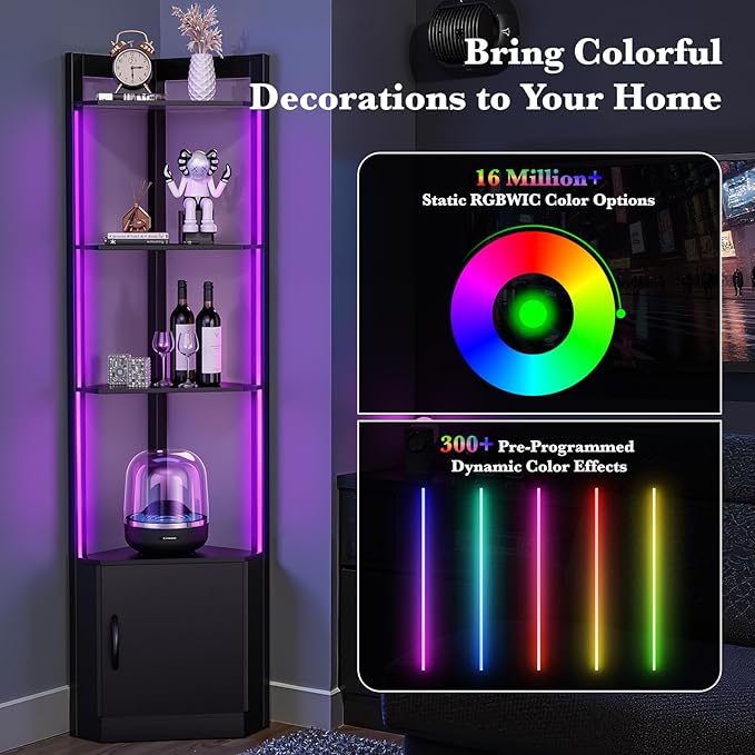 5-Tier Corner Shelf with RGB LED Light, Remote & APP Control, Adjustable