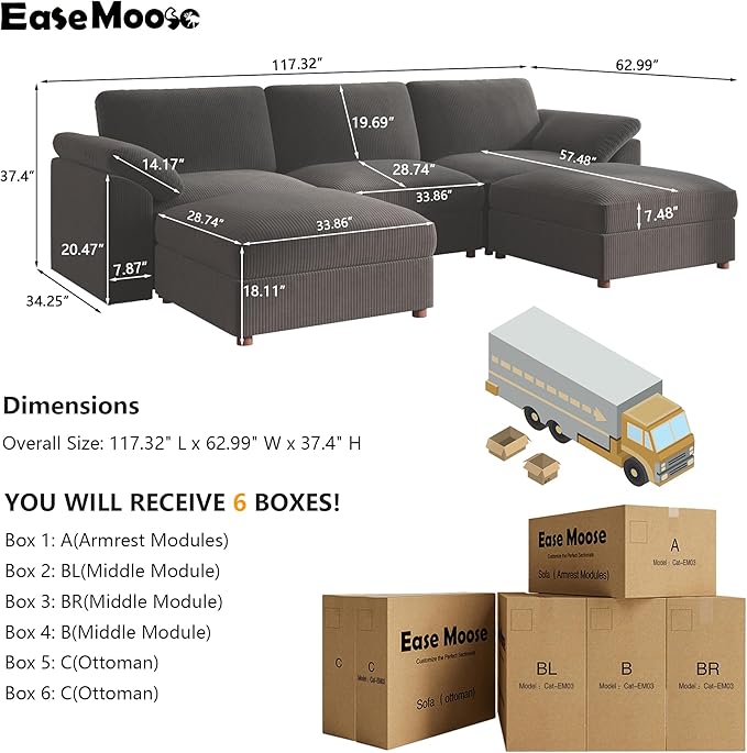 EASE MOOSE Oversized Modular Sectional Sofa, Extra Large L Shape Sectional