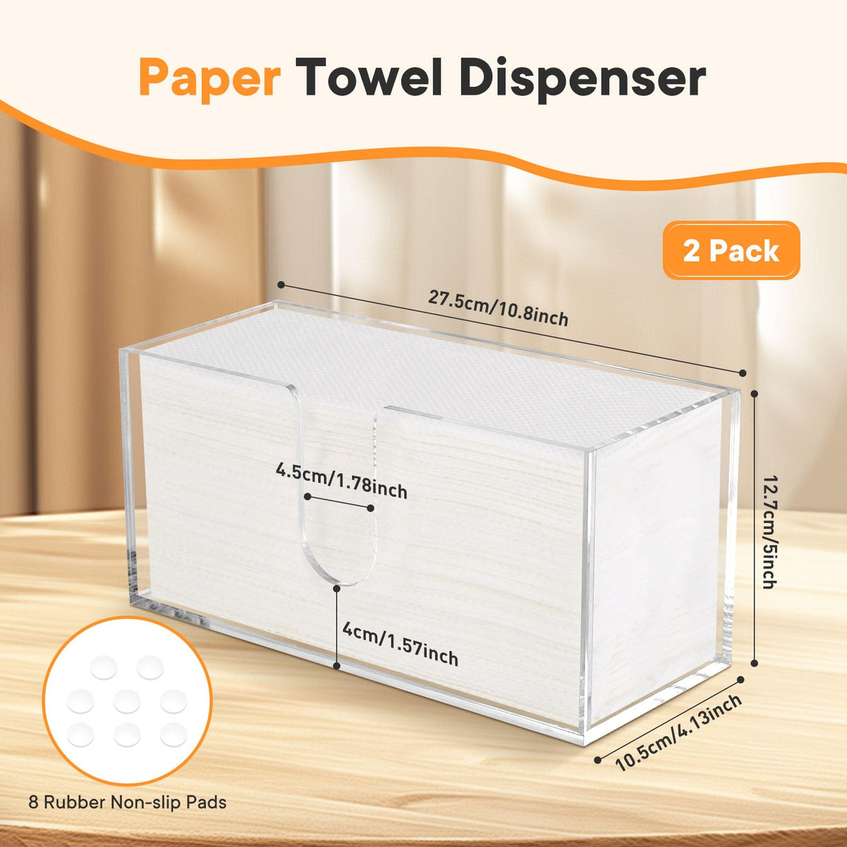 Whdiystella 2Pcs Acrylic Paper Towel Dispenser, Paper Towel Holder Countertop Clear Multi Trifold Napkin Holder, Suitable for Z-fold, C-fold or MultiFold Paper Towels for Bathroom, Toilet, Kitchen