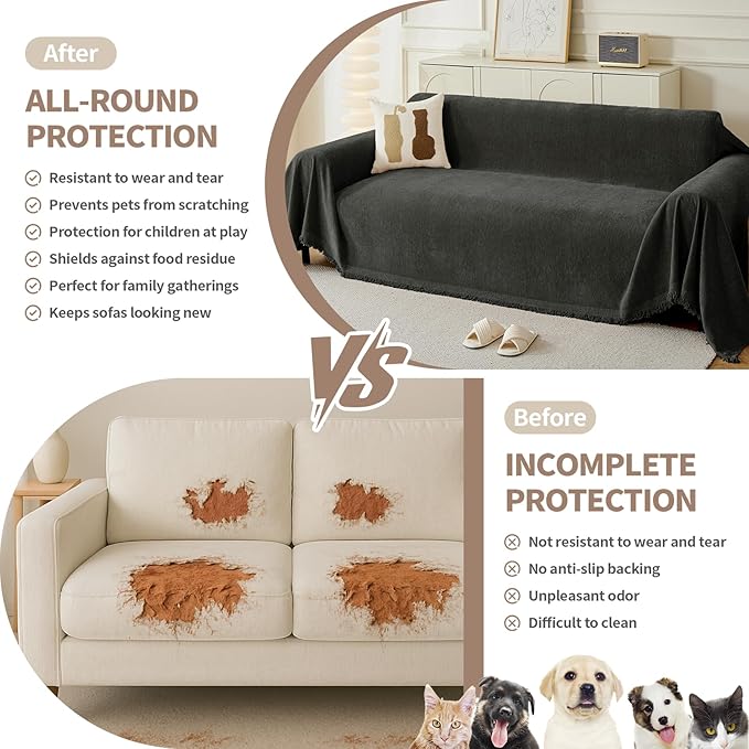 Couch Cover for Dogs, Boho Sofa Covers for 2 Cushion Couch, Chenille Sofa
