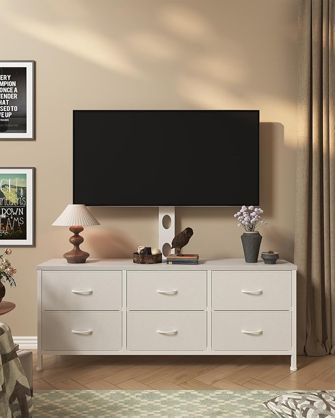 TV Stand with Mount, Fabric Dresser with 6 Drawers