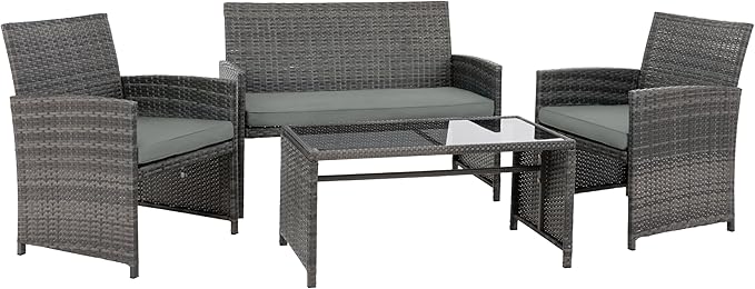 4 Piece Patio Ratten Set Outdoor Furniture Set Wicker Conversation Set