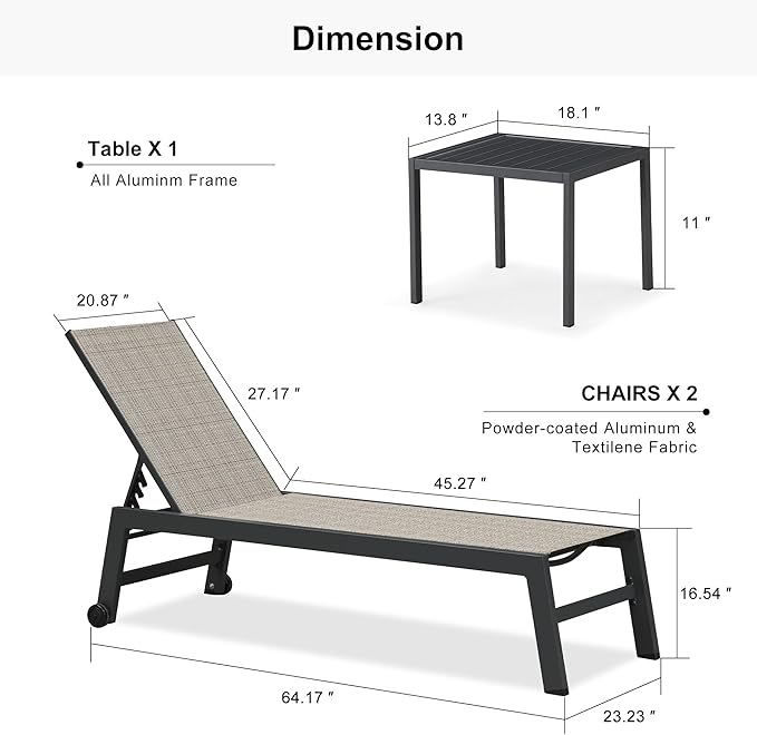 PURPLE LEAF Patio Chaise Lounge Set 4 Pieces Aluminum Outdoor Lounge Chairs