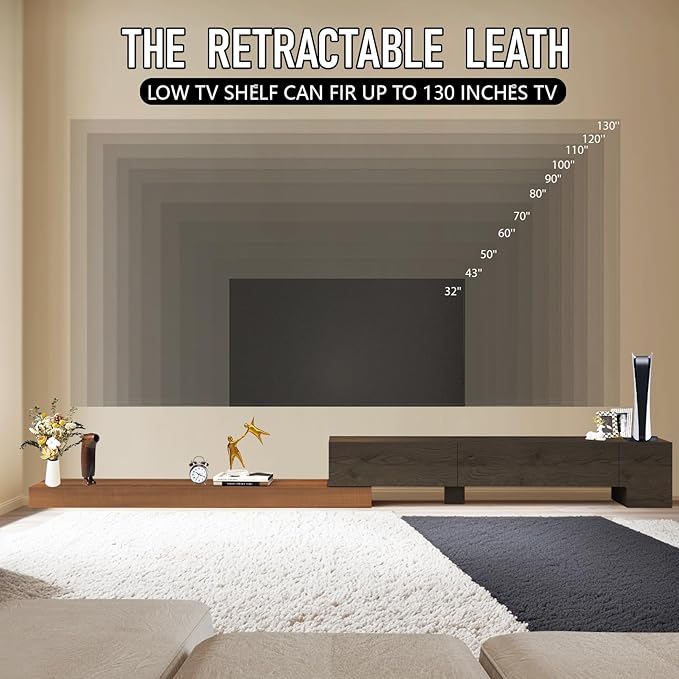 Retractable TV Stand, Solid Wood Minimalist TV Shelf, Mid-Century TV Console