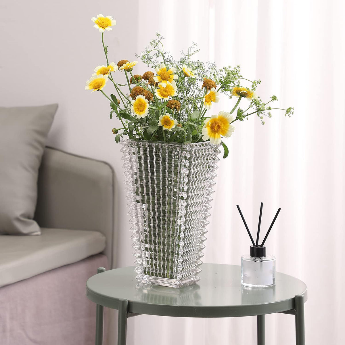 MCMCNCUIU Crystal Glass Vase, Large Crystal Vases for Flowers, Large Flower Vase, Clear Modern Vases for Living Room, Bedroom, Kitchen, Dining Table, Mantle, Wedding, 11 Inches