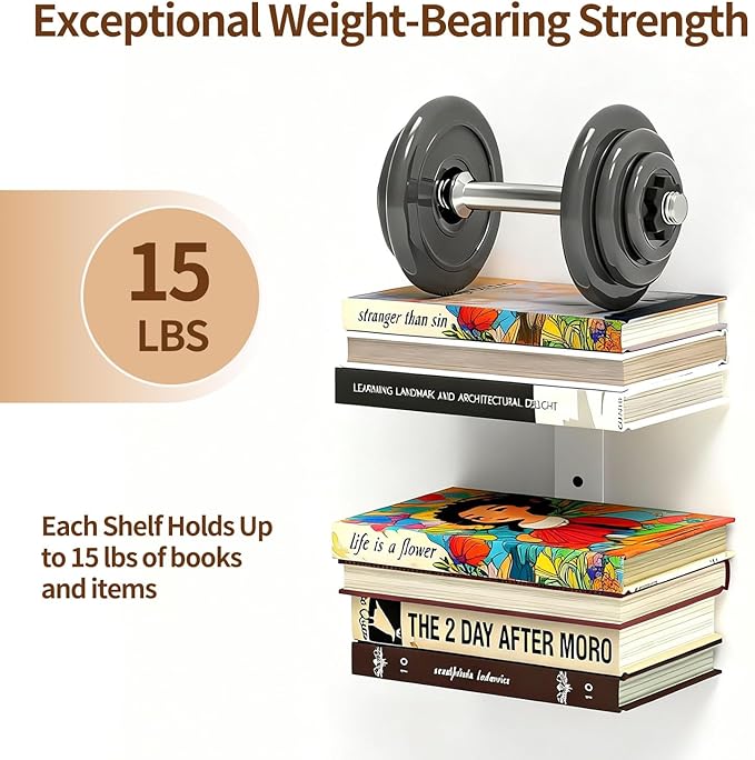 Invisible Floating Bookshelves 4 Tier, Heavy Duty Metal Book Organizer