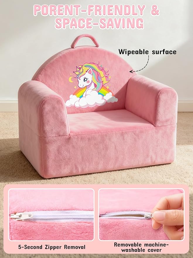 Kids Sofa Chair with Removable Washable Cover & Magic-Tape Backrest Toddler