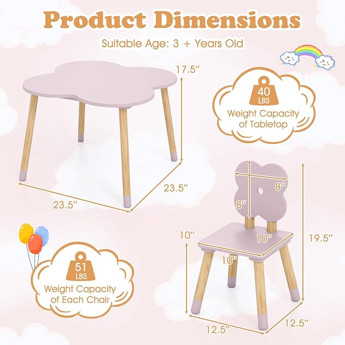 Costzon Kids Table and Chairs, Wooden Toddler Desk Set