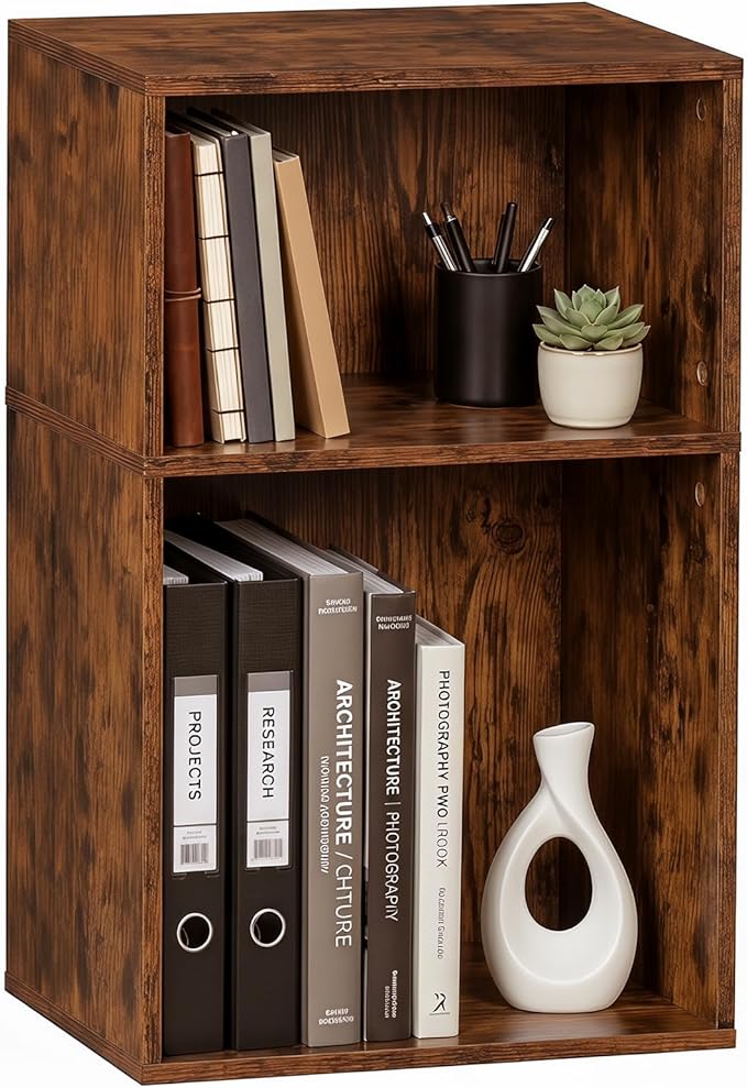 YAHARBO 2 Cube Bookshelf, Horizontal Book Shelf, Small Cubby Bookcase