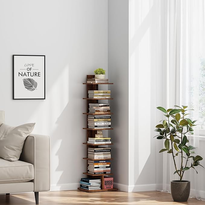 TUTOTAK Narrow Bookshelf, 8-Tier Bookcase, Spine Book Shelf