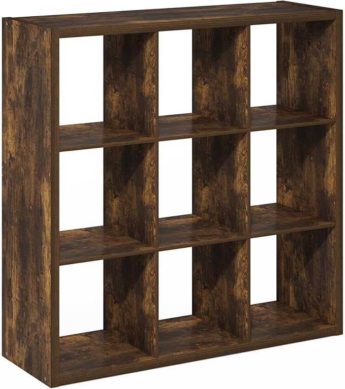 Furinno Cubicle Book Shelf, 9-Cube Bookshelf, Extra Thick Frame Reversible