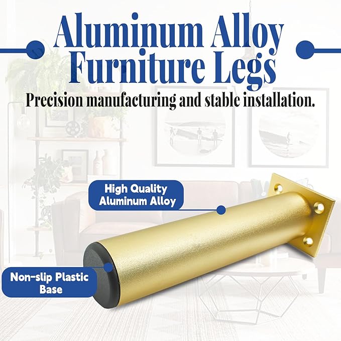Set of 4 Aluminum Alloy Furniture Legs 12 Inch Height, 1.5 Inch Diameter