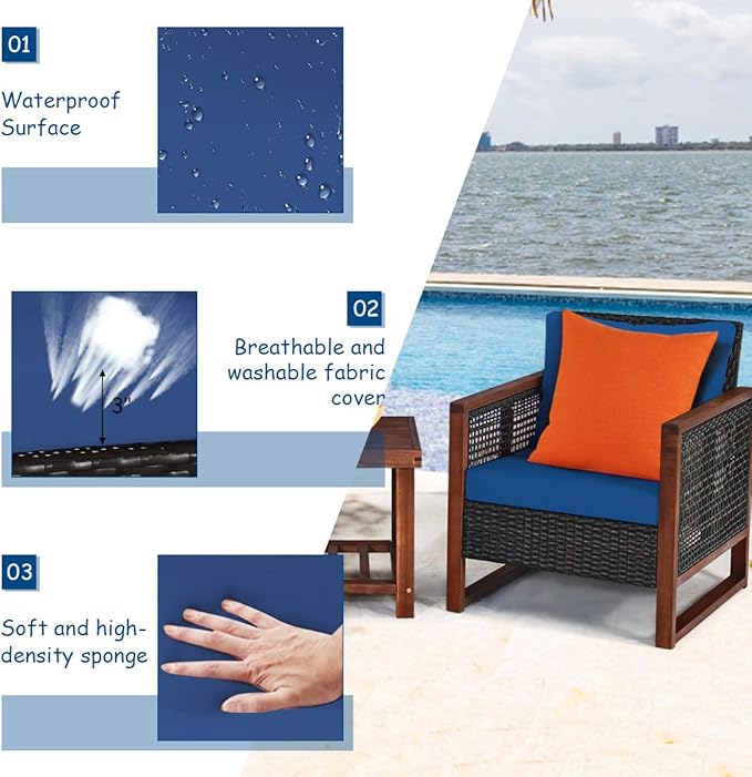 Tangkula 3 Pieces Patio Wicker Furniture Set, Rattan Outdoor Sofa Set