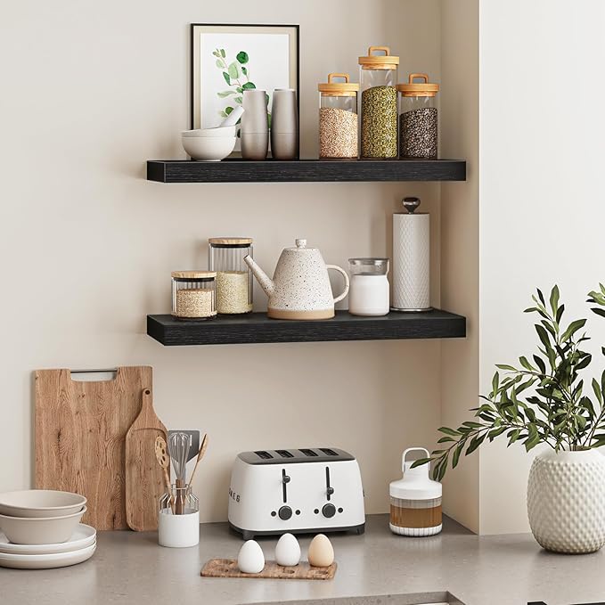 Fixwal Black Floating Shelves for Wall, Bathroom and Kitchen, Wall Shelves for