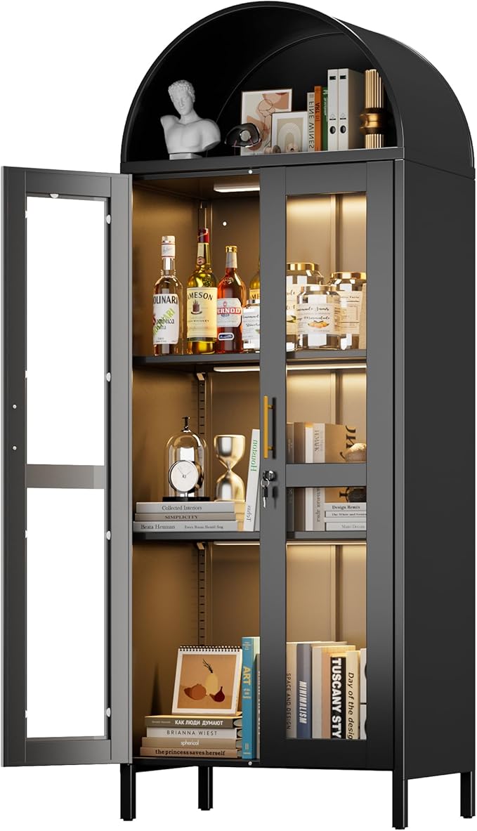 73" Black Metal Arched Display Cabinet